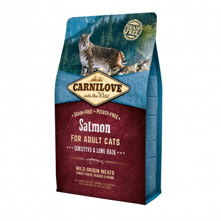 Carnilove Cat Sensitive and Long Hair  з лососем для котів з чутливим травленням 2 kg