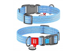 Collar WAUDOG Re-cotton светоотражающий ошейник с QR паспортом для собак (голубой) L