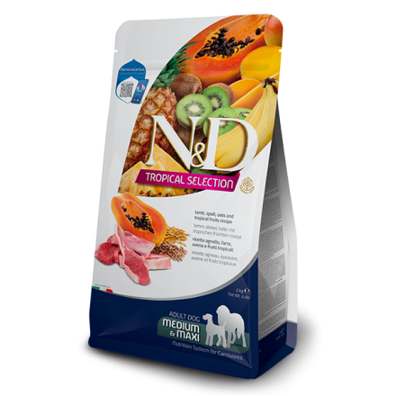 Farmina N&D Tropical Selection Dog Adult Medium & Maxi Lamb, Spelt, Oats&Fruits для середніх та великих порід з ягням, спельтою, вівсом і тропічними фруктами 2 кг