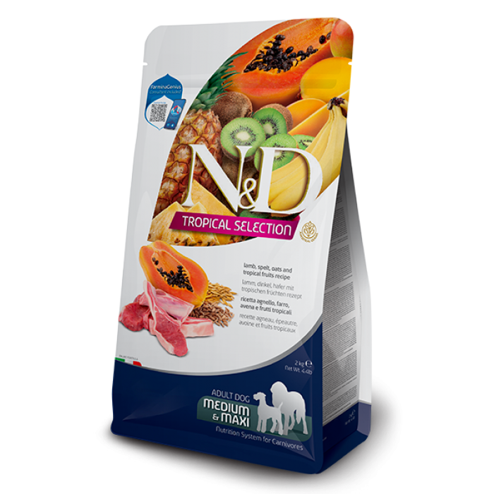 Farmina N&D Tropical Selection Dog Adult Medium & Maxi Lamb, Spelt, Oats&Fruits для средних и крупных пород с ягненком, спельтой, овсом и тропическими фруктами 2 кг