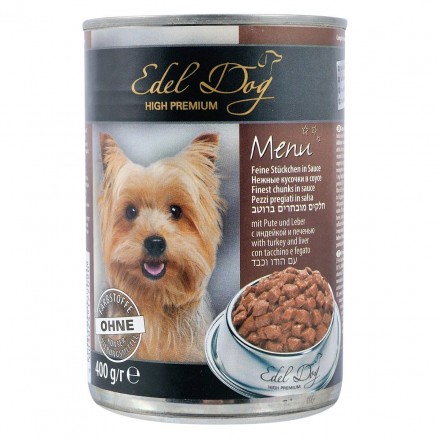 Edel Dog Шматочки з індичкою й печінкою в соусі для собак 400g