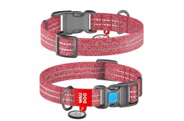 Collar WAUDOG Re-cotton светоотражающий ошейник с QR паспортом для собак (красный) S