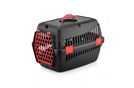 AGILITY Plast пластиковая переноска для кошек и собак до 12 кг (черно-красный) 35х49х32,5 см