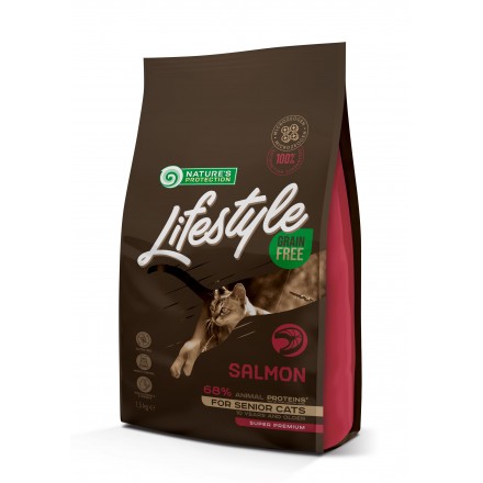 Lifestyle Grain Free Salmon Senior Cat для пожилых котов с лососем 1,5 кг