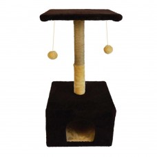 Пухнастики когтеточка для котов домик с полкой (джут) шоколад 38×35×50 см