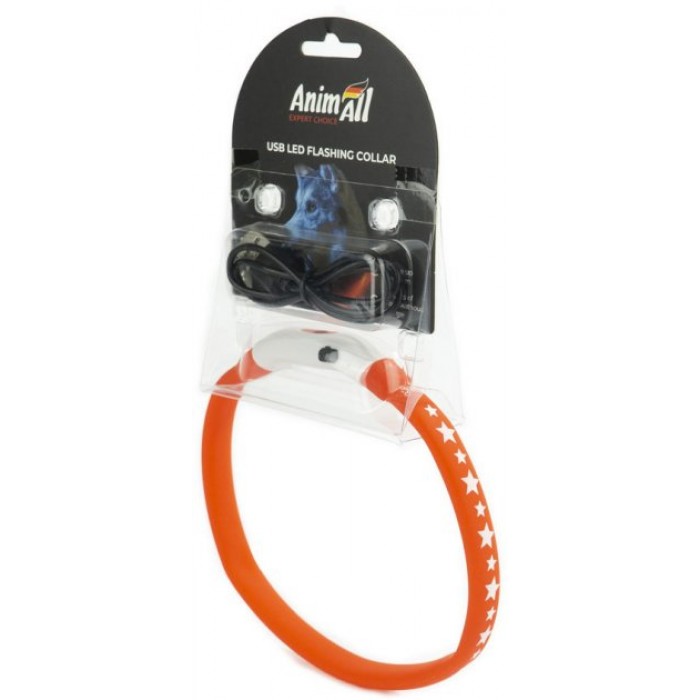 AnimAll USB LED Flashing Collar ошейник для собак с LED-подсветкой и USB-подзарядкой (красный) S