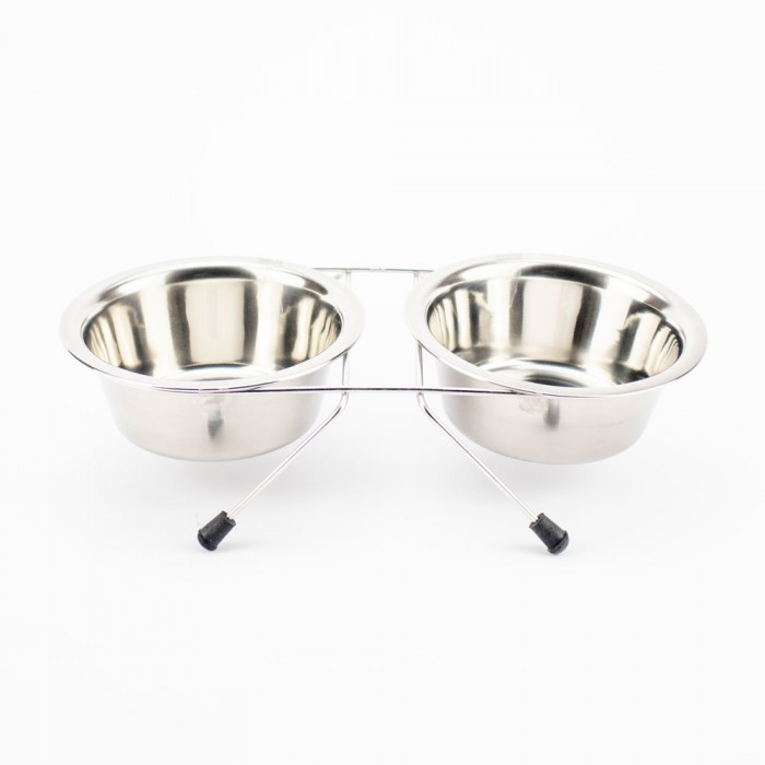 AGILITY двойная металлическая миска на подставке из нержавеющей стали для кошек и собак 2x350 мл