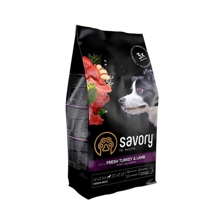 Savory Medium Breed rich in Fresh Turkey and Lamb для собак средних пород 1kg