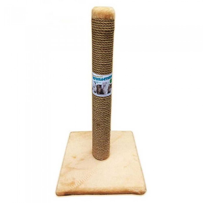 Пухнастики когтеточка для котов столбик на подставке (джут) бежевая 30×55 см