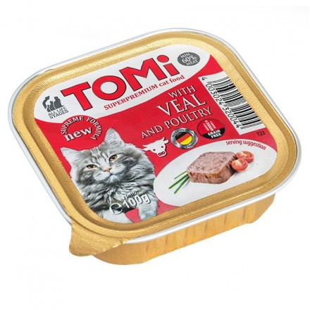 TOMI VEAL POULTRY паштет для котов с птицей и телятиной 100г*32шт