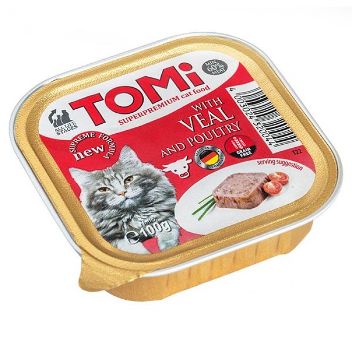 TOMI VEAL POULTRY паштет для котов с птицей и телятиной 100г*32шт