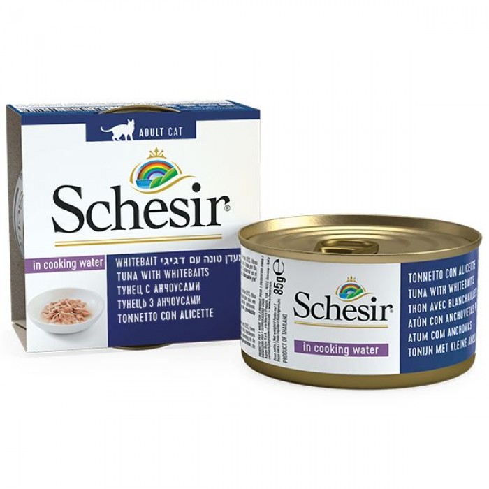 Schesir Tuna with Whitebaits вологий корм для дорослих котів з тунцем, анчоусами та рисом в соусі 85 г