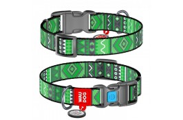 Collar WAUDOG Nylon нейлоновый ошейник "Этно зеленый" c QR паспортом для собак. S