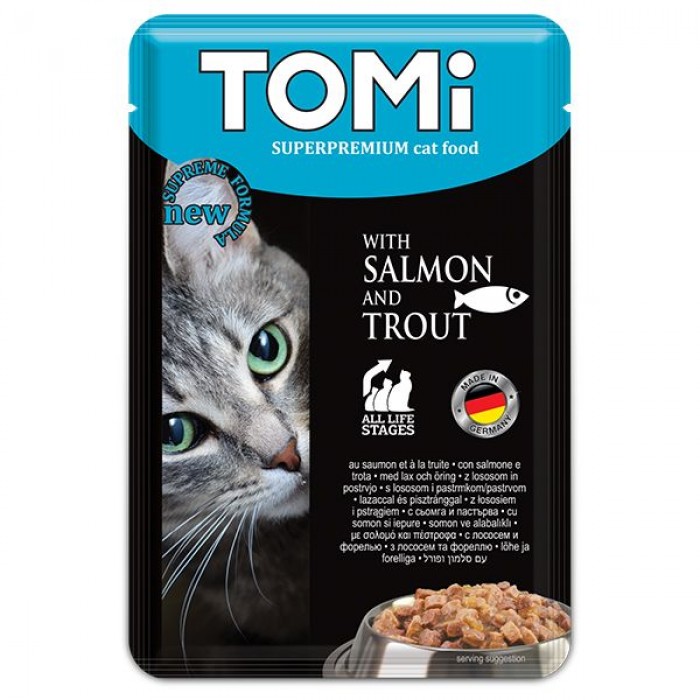TOMI SUPERPREMIUM SALMON TROUT влажный корм для котов с лососем и форелью в соусе 100г*20шт