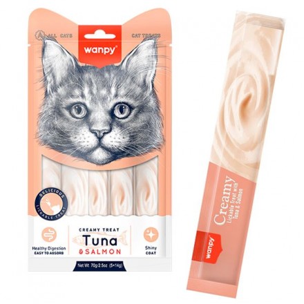 Wanpy Creamy Lickable Treats Tuna & Salmon жидкое лакомство для котов с тунцом и лососем 70 г