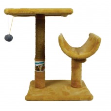 Пухнастики когтеточка для котов с полкой и полутуннелем (джут) бежевая 30×38×50 см