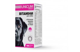 Unicum PREMIUM вітаміни для собак здорова шерсть та шкіра 100г. 100 табл.