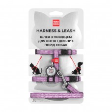 Collar WAUDOG Re-cotton шлея с поводком для котов и малых собак с QR-паспортом (фиолетовая) XS