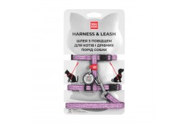 Collar WAUDOG Re-cotton шлея с поводком для котов и малых собак с QR-паспортом (фиолетовая) XS