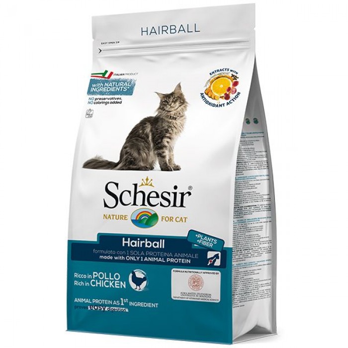 SCHESIR CAT HAIRBALL сухой корм для котов с длинной шерстью от 1 до 7 лет с курицей 1,5 кг