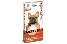ProVET Мега Стоп комплексный противопаразитарный препарат для собак от 4 до 10 кг (4 пипетки по 1,0 мл)