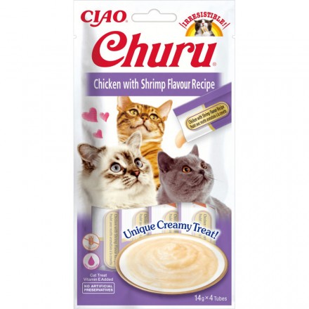 INABA Churu лакомство для кошек сливочный мусс с курицей и креветками 4 шт*14 г