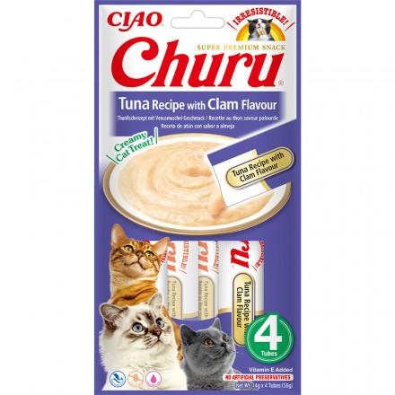 INABA Churu лакомство для кошек сливочный мусс с тунцом и моллюском 4 шт*14 г