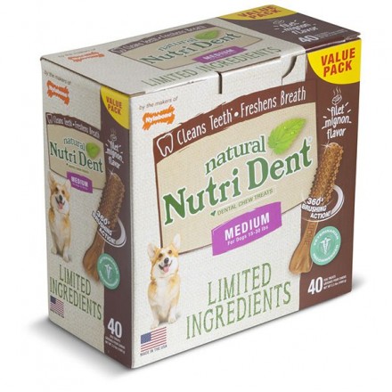 Nylabone Nutri Dent Natural Filet Mignon Medium лакомство со вкусом филе миньон для собак средних пород 40шт/уп