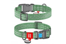 Collar WAUDOG Re-cotton светоотражающий ошейник с QR паспортом для собак (зеленый) XL