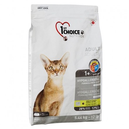 1st Choice Adult Hypoallergenic сухой гипоаллергенный корм для кошек с уткой и бататом 5,44 кг