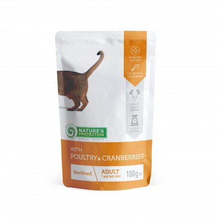 Nature's Protection Sterilised with Poultry and Cranberries влажный корм с птицей и клюквой для кошек 100 г*12шт