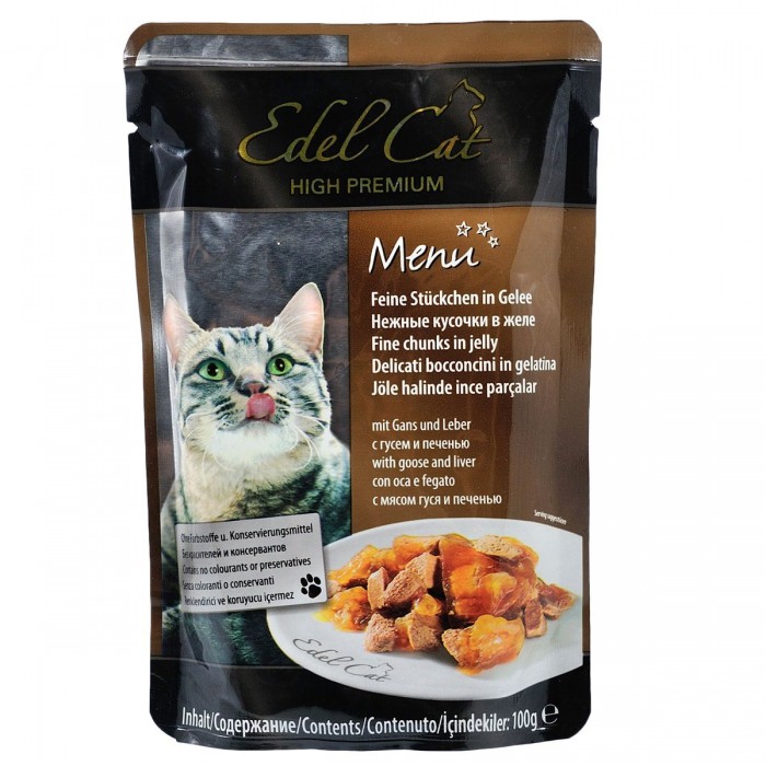 Edel Cat Кусочки с гусем и печенью в желе для кошек, пауч 100g
