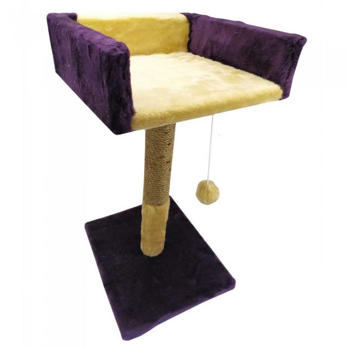 Пухнастики когтеточка для котов столбик с диваном (джут) баклажан с бежевым 30×30×50 см