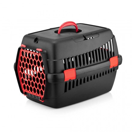 AGILITY Plast пластиковая переноска для кошек и собак до 12 кг (черно-красный) 39х55х36,5 см