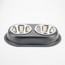 AGILITY двойная металлическая миска на подставке для собак (черная) 2x750 мл