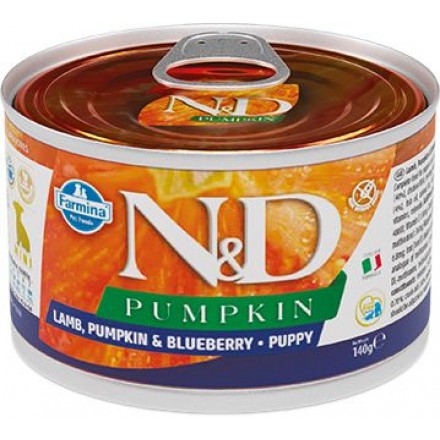 Farmina N&D Grain Free Pumpkin Lamb Puppy Mini для щенков малых пород с тыквой, ягненком и черникой 140 г