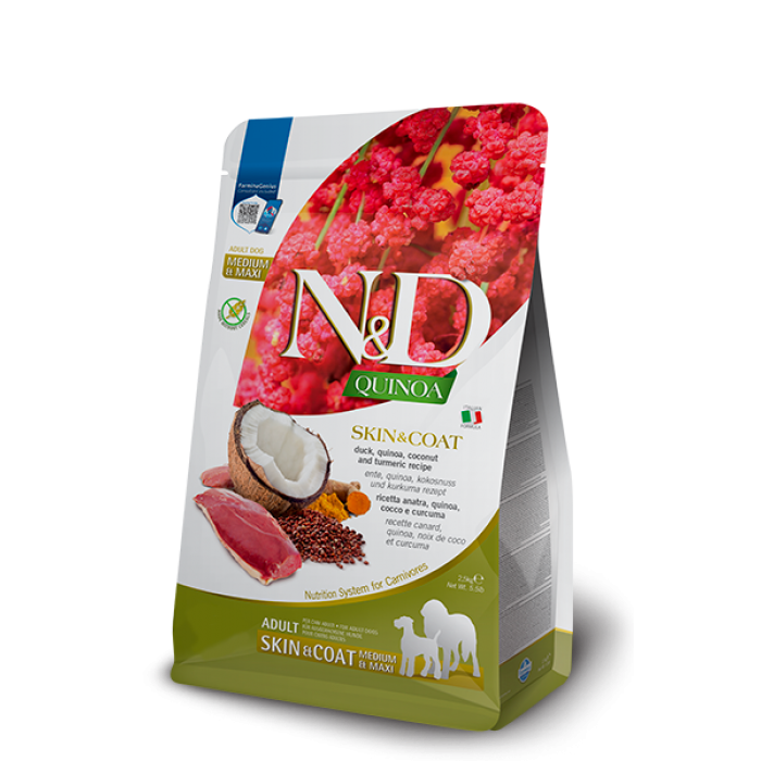 Farmina N&D Quinoa Dog Adult Medium & Maxi Skin & Coat Duck & Coconut для середніх та великих порід із качкою, кіноа, кокосом і куркумою 7 кг