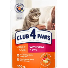 Club 4 Paws Premium влажный корм для кошек с телятиной в соусе 100г*24шт