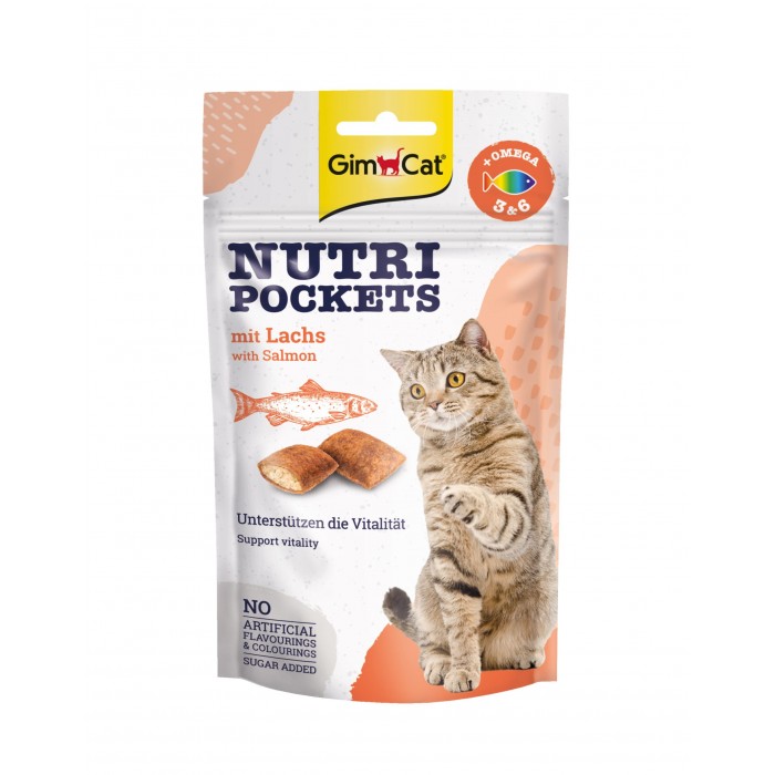 GimCat Nutri Pockets Salmon & Omega 3+6 - подушечки з лососем та жирними кислотами для котів 60г