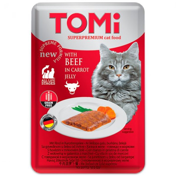TOMI BEEF IN CARROT JELLY влажный корм для кошек с говядиной в морковном желе 100г*20шт