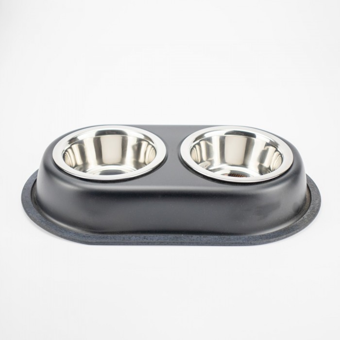AGILITY двойная металлическая миска на подставке для кошек и собак (черная) 2x350 мл