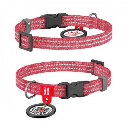 Collar WAUDOG Re-cotton світловідбивний нашийник з QR паспортом для котів та собак (червоний) XS