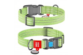 Collar WAUDOG Re-cotton светоотражающий ошейник с QR паспортом для собак (салатовый) S