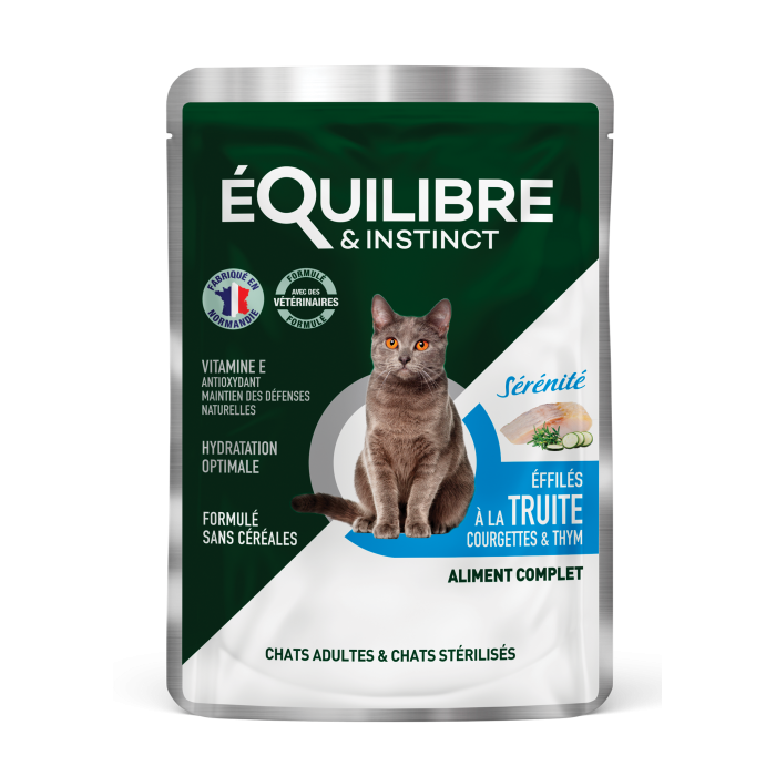 Equilibre & Instinct влажный корм для стерилизованных кошек с форелью, кабачком и тимьяном в соусе 85г*12 шт