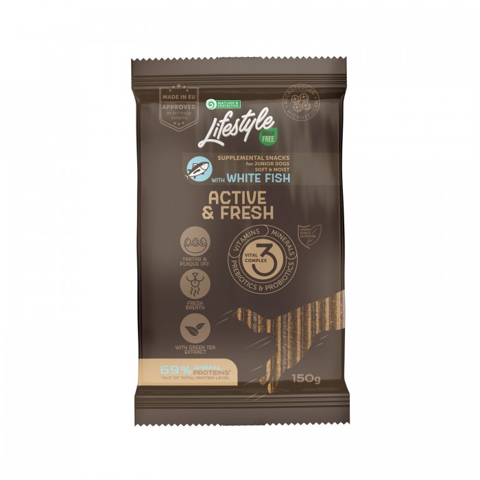 Nature's Protection Lifestyle Grain Free White fish Active & Fres лакомства для щенков с белой рыбой 150 г*6шт.
