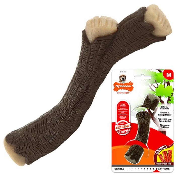Nylabone Extreme Chew Wooden Stick игрушка ветка для собак средних пород с ароматом бекона 13см