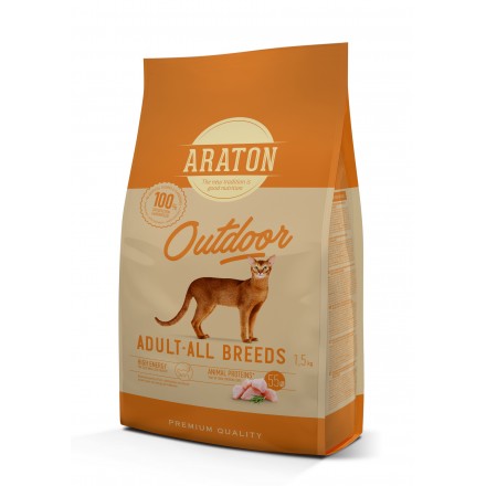 Araton Outdoor Adult All Breeds сухий корм для дорослих котів з куркою та індичкою 1,5кг