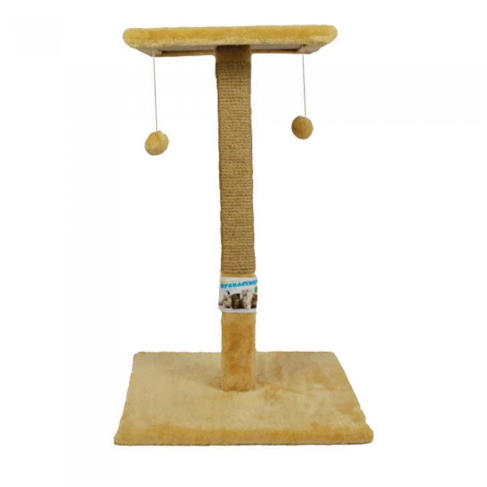 Пухнастики когтеточка для котов большой столбик с полкой (джут) бежевая 72×45 см