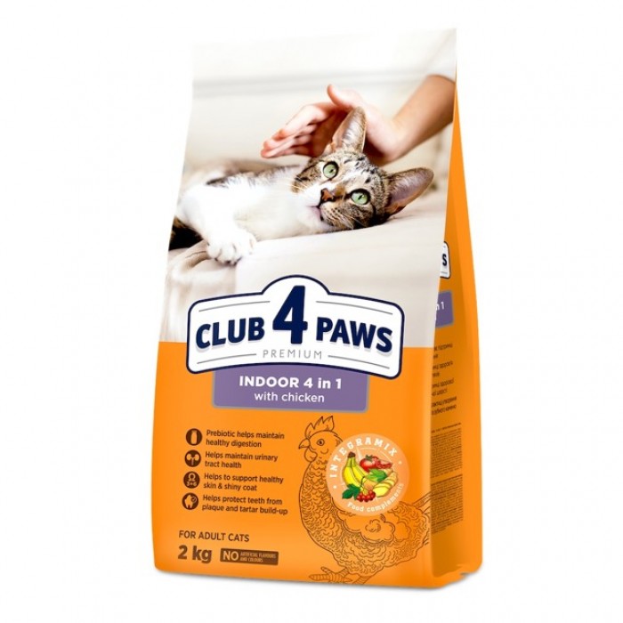 Club 4 Paws Premium&nbsp;Indoor 4 in 1&nbsp;Adult Cat Chicken сухий корм для котів з куркою 2 кг