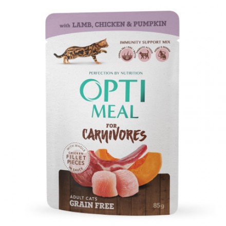 Optimeal Adult Cats Grain Free  з ягням та куркою у гарбузовому желе 85 г